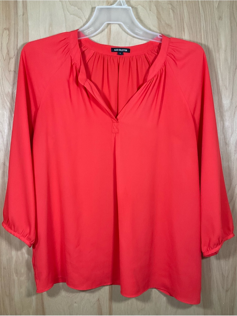 Alice Collection Coral Pink Split-Neck Sheer Blouse - EUC